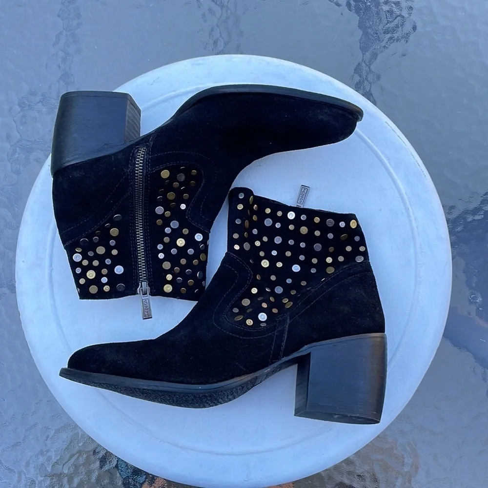 NWOT Anthropologie SEY Black Suede Boots With Metal Studs, Sz 8, Retail $250